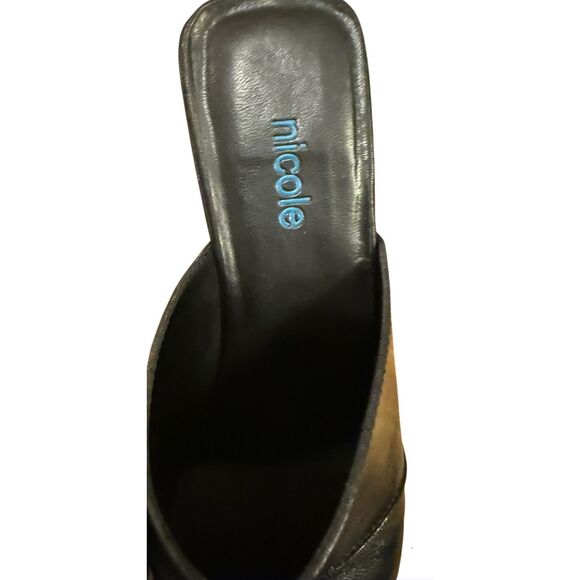 Nicole Brakes Black Leather Heeled Mules in Size 6.5 - Picture 9 of 9
